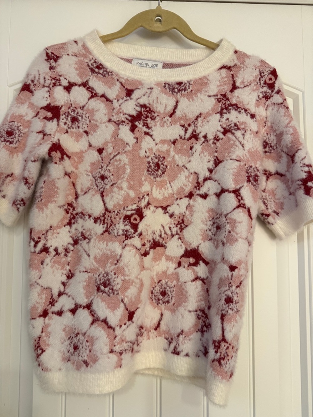 NWOT!  Rachel Zoe Pink & White Floral Crewneck Short Sleeve Sweater